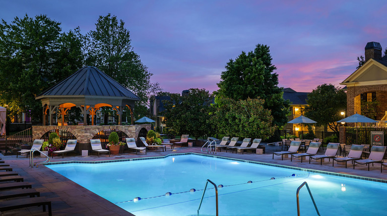 Resort-Inspired Swimming Pool at Dusk 