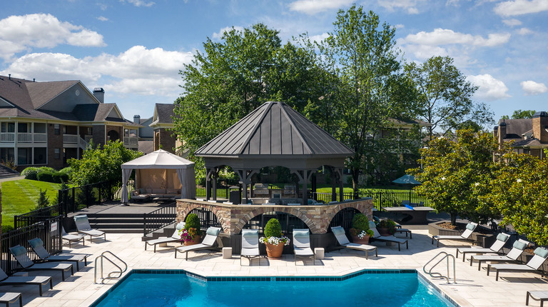 Resort-Inspired Swimming Pool with Sundeck and Gazebo